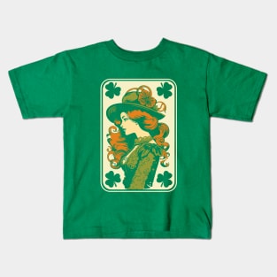 Female Leprechaun Shamrock Card St Paddys Day Festival Women Kids T-Shirt